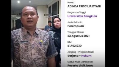 Data PDDikti Terungkap Adinda Priscillia Dyani Mahasiswi Unib Aktor Kasus Penggelapan Rp 4,7 M, Rektor Unib Buka Suara
