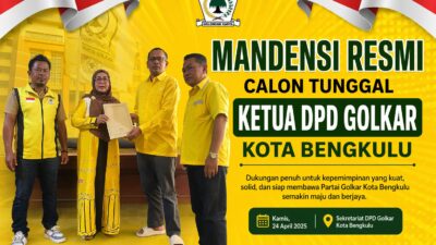 Pendaftaran Ditutup: Mardensi Menjadi Calon Tunggal Ketua DPD Golkar Kota Bengkulu
